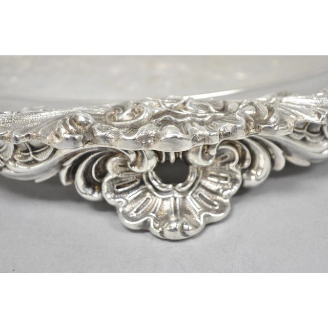 Wilcox Silver Plate Co. Vintage Wilcox Victorian Silver Plated Round Ornate Footed Salver Serving Tray For Sale - Image 4 of 13