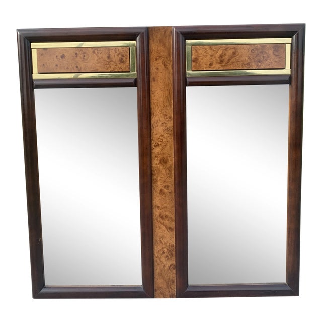 Vintage Faux Burl and Brass Dual Mirrors For Sale