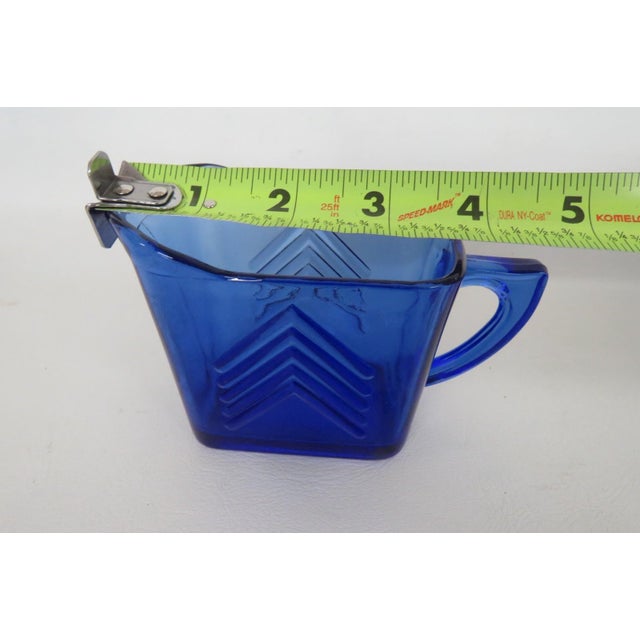 Mid 20th Century Hazel Atlas Cobalt Blue Glass Sugar Bowl and Creamer Set Chevron Pattern For Sale - Image 10 of 14