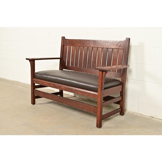 L. & J. G. Stickley Antique Mission Oak Arts & Crafts Bench or Settle Sofa, Circa 1910 For Sale - Image 10 of 10