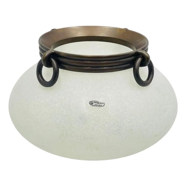 1980s Seguso Murano Scavo Glass & Bronze Center Bowl Signed, Italian Modernism For Sale