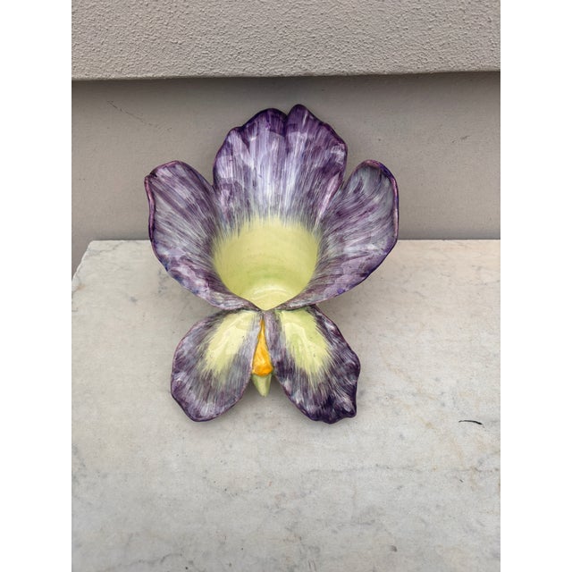 Majolica Purple flower Violet Cache Pot signed Delphin Massier Circa 1890.