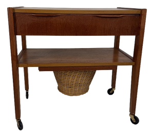 Mid-Century Modern Danish Teak Side Table with Woven Basket, Denmark, 1960s