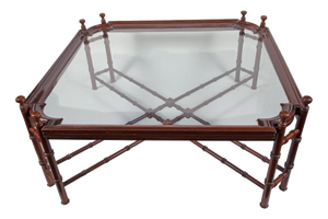 Antique Hollywood Regency Wood and Glass Coffee Table, 1900