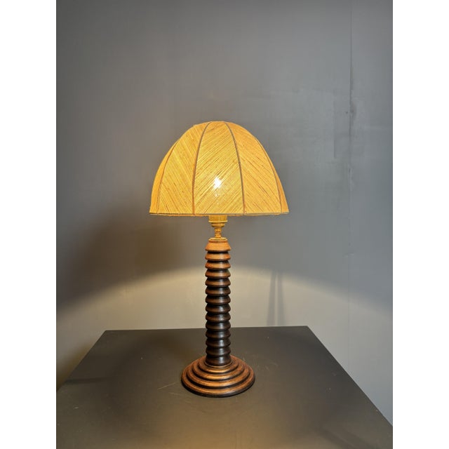 Brutalist French Wood Turned Mushroom Table Lamp in the style of Charles Dudouyt, 1950s For Sale - Image 11 of 12