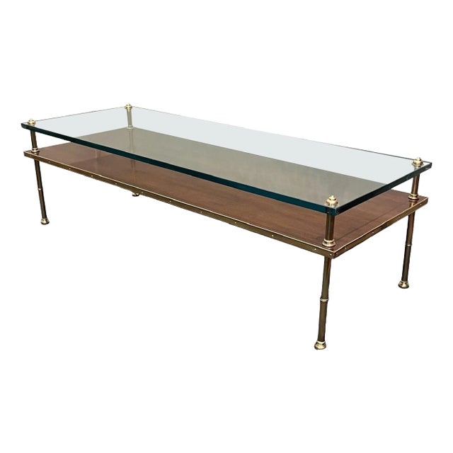Gilt-Bronze, Walnut & Glass Low Table For Sale