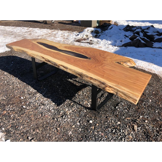 Hand Crafted Butternut & Resin Live Edge Slab Coffee Table For Sale - Image 12 of 12