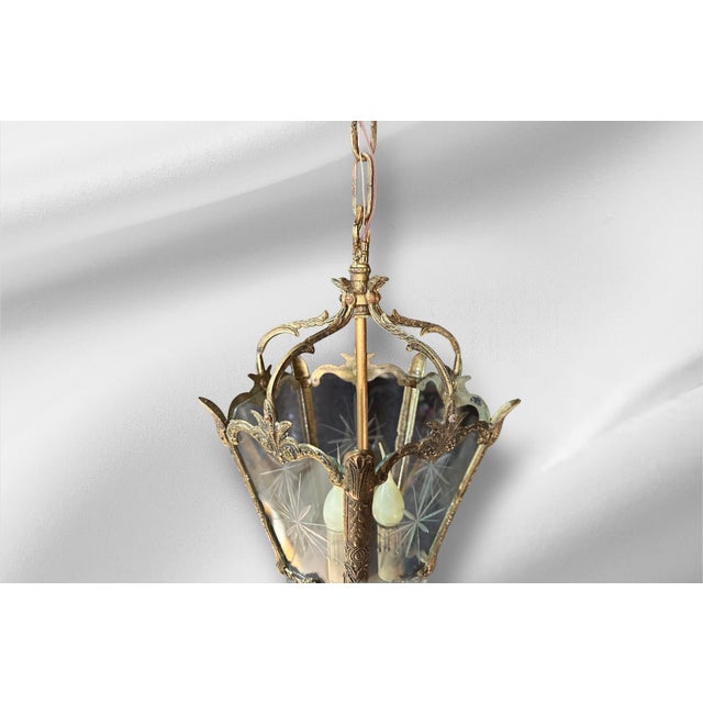 1920s Rococo Lanterns Pendant Lights With Etched Glass - a Pair For Sale - Image 13 of 15
