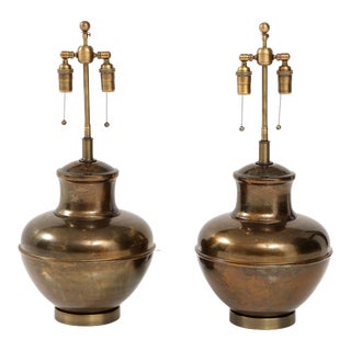 Brass Urn Shaped Lamps. - A Pair For Sale
