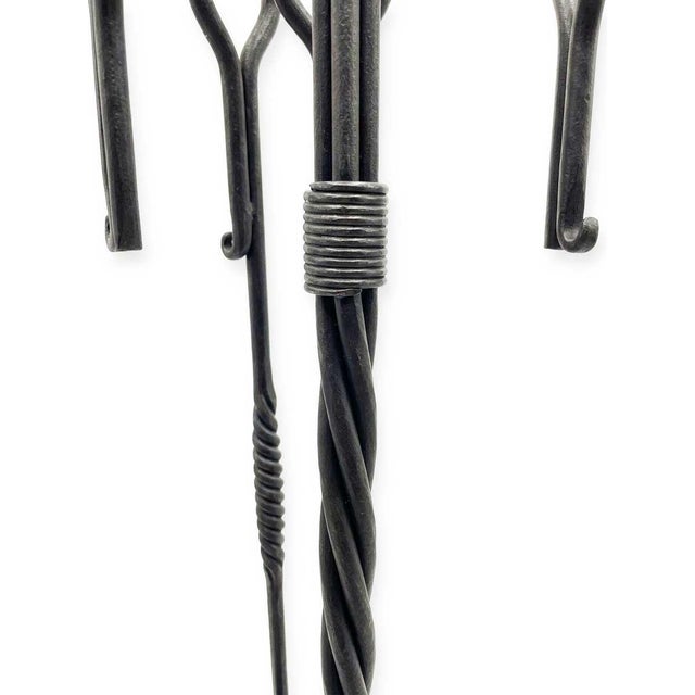 Farmhouse Vintage Pilgrim Hand-Forged Wrought Iron Twisted Rope Fireplace Tool Set - 5 Pieces For Sale - Image 3 of 3
