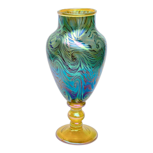 Antique Art Nouveau Favrile King Tut Pattern Glass Vase-Signed