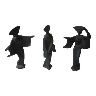 Mid Century Iron Geisha Figures, S/3 For Sale