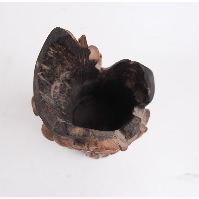 Wood Vintage Folk Art Hand Carved Brush or Pen Holder Fruit and Foliage For Sale - Image 7 of 7