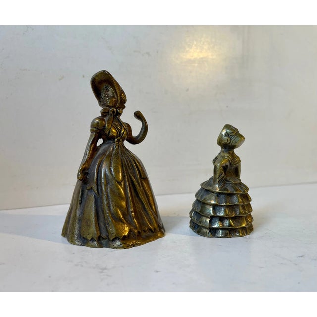 Antique 19th Century Victorian Brass Bells in Shape of Ladies, Set of 2 For Sale - Image 3 of 14