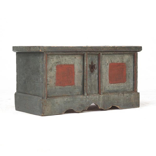 Antique Rustic Farmhouse Folk Art Painted Bridal Chest For Sale - Image 9 of 9