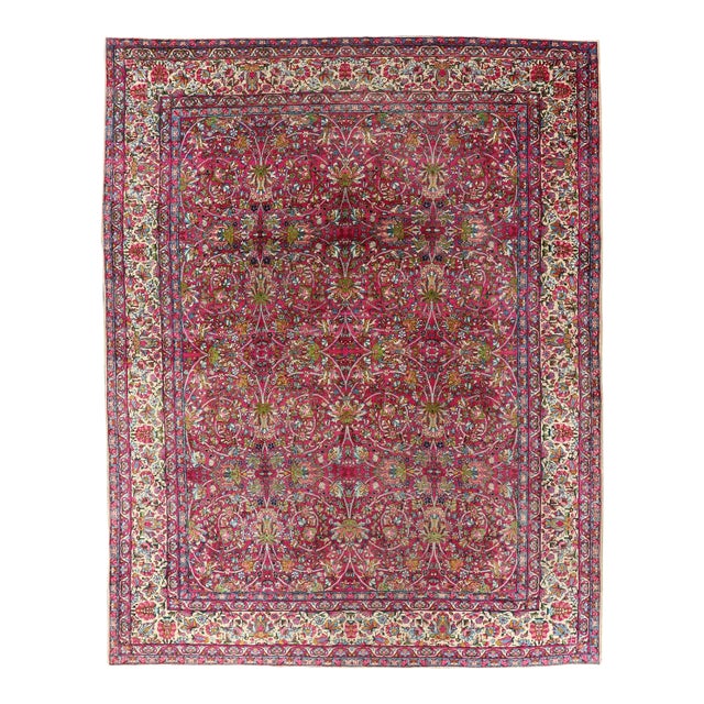 Antique Persian Lavar Kerman Rug With All-Over Floral Design in Jewel Tones 9'0"x12'0" For Sale