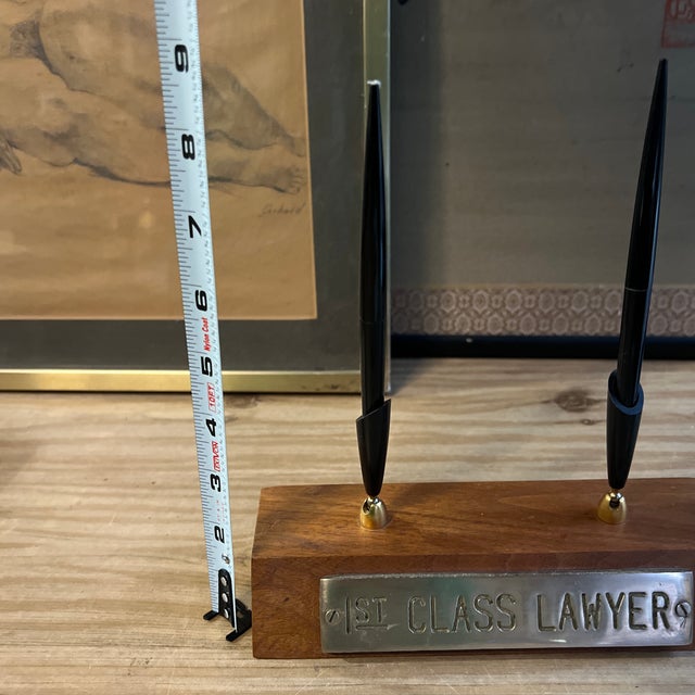 1970s 1st Class Lawyer Wooden Brass Pen Holder For Sale - Image 4 of 9