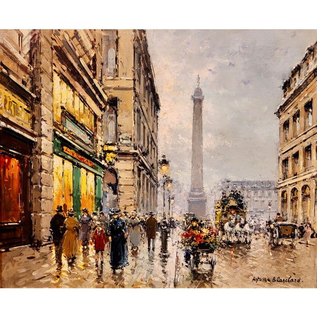 French Antoine Blanchard - 1890s Lively Street Scene in Paris -Oil Painting For Sale - Image 3 of 9