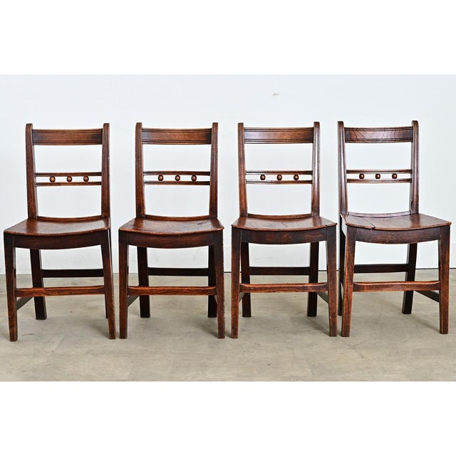 Early 18th Century English Set of Four Georgian Period Oak Dining Chairs For Sale - Image 4 of 11
