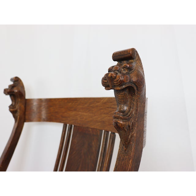 Antique Mission Oak / Victorian Library Side Chair With Carved Gargoyles For Sale - Image 12 of 12