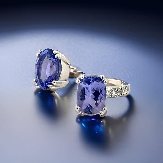 Blue Natural Tanzanite Diamond Ring Size 6 14k W Gold 4 TCW Certified For Sale - Image 8 of 13