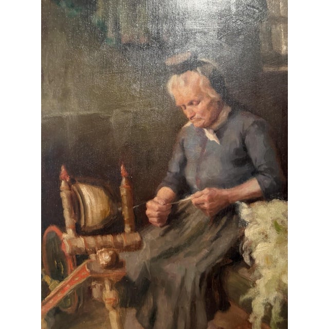 Karl Bauer, Pipe and Spinning Wheel, Oil Painting on Canvas For Sale - Image 9 of 12