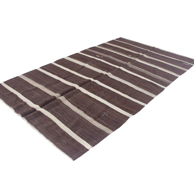 Vintage Brown Striped Kilim Rug For Sale - Image 4 of 6