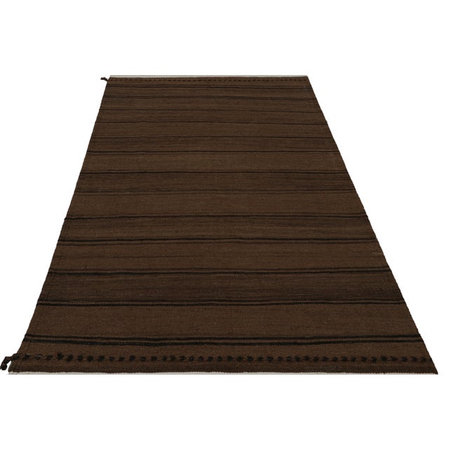 Tribal 1950s Vintage Afghani Tribal Kilim Rug With Brown and Black Stripes For Sale - Image 3 of 7