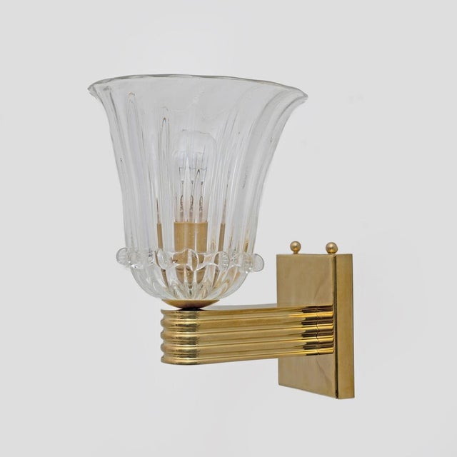 Metal Murano Glass and Brass Sconces attributed to Barovier & Toso, 1990s, Set of 2 For Sale - Image 7 of 9