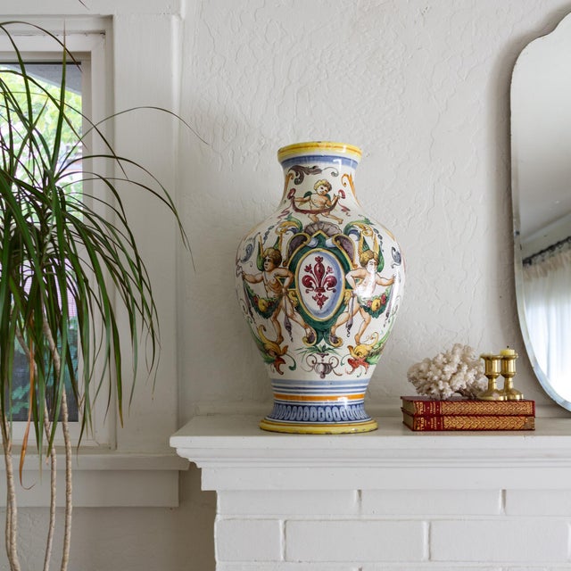 1960s Italian Majolica Vase With Grotesque Raphaellesco Renaissance Chimeras For Sale - Image 5 of 15