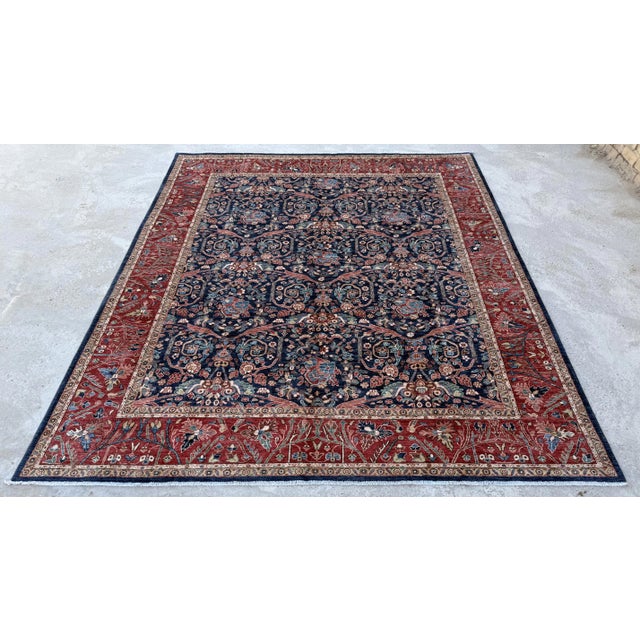 English Navy Persian Ferahan Design Hand-Knotted Wool Rug, 08'02 X 09'11 For Sale - Image 3 of 10