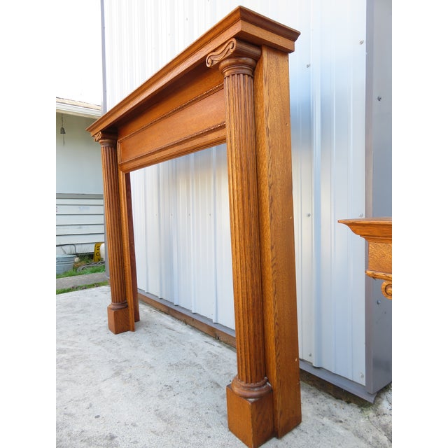 Antique Mission Oak Mantle Fireplace Surround W/ Mirror ~ Arts & Crafts ~ Columns For Sale - Image 15 of 16