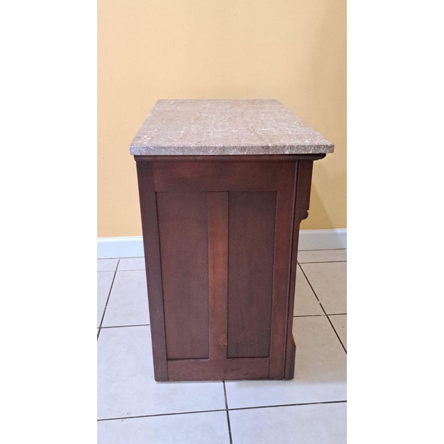 Antique Eastlake Victorian Burl Walnut Taupe Marble Top Washstand C1890s For Sale In West Palm - Image 6 of 12