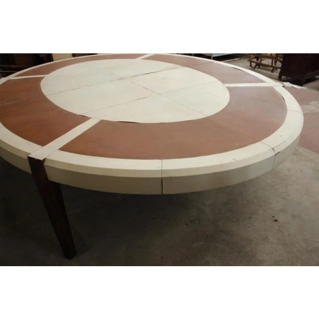 Mid-Century Modern Large Leather and Parchment Conference Table, 1940s For Sale - Image 3 of 12