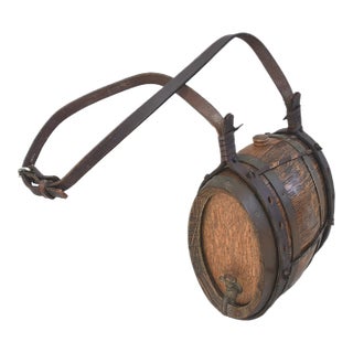 Miniature Oak & Leather Casket Keg For Sale