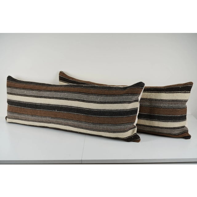Mid-Century Modern Turkish Hemp Kilim Pillow Cover - A Pair For Sale - Image 3 of 4