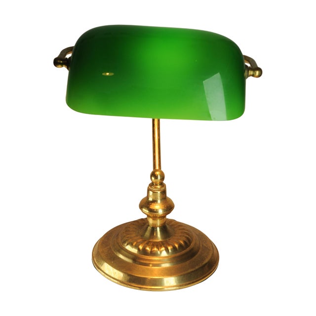 Metal Victorian Student Desk Lamp with Racing Green Glass Shade and Switch For Sale - Image 7 of 14