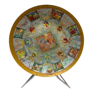 Hand Blown Glass Plate of Medieval Scenes + Stand For Sale
