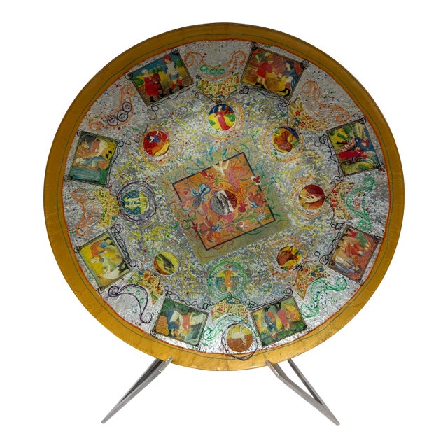 Hand Blown Glass Plate of Medieval Scenes + Stand For Sale