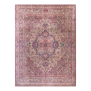 Classic Floral Medallion Fine 1900s Antique Kerman Lavar Room Size Rug For Sale