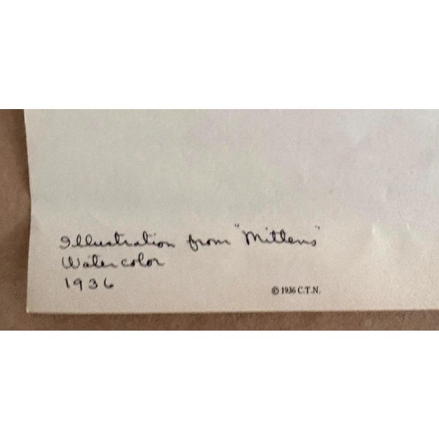 Illustration Vintage 1943 Clare Turlay Newberry Cat Kitten Print in 14x18 Mat, "Mittens" with Mat For Sale - Image 3 of 3