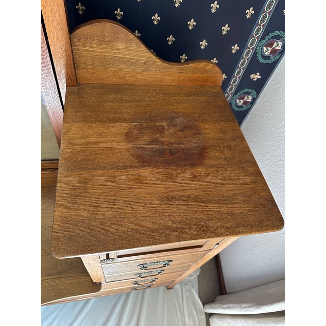 1900s Antique Oak Bi-Level Gentleman’s Dresser With Swivel Mirror For Sale In Oklahoma City - Image 6 of 12