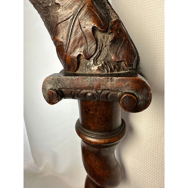 Antique English Carved Oak & Brass Dinner Gong W/ Barley Twist Legs & Mallet For Sale - Image 9 of 10