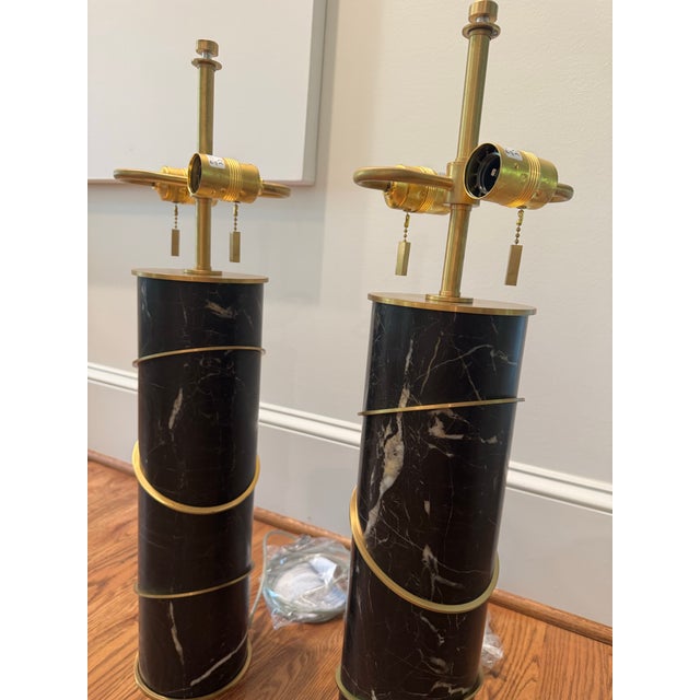 Baker Furniture Company Baker Furniture Black Marble Ring Table Lamp by Thomas Pheasant- Set of 2 For Sale - Image 4 of 11