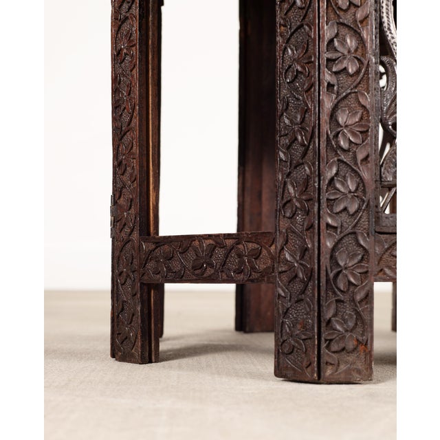 Anglo-Indian Kashmiri Style Carved Wood Octagonal Side Table For Sale In Sacramento - Image 6 of 18