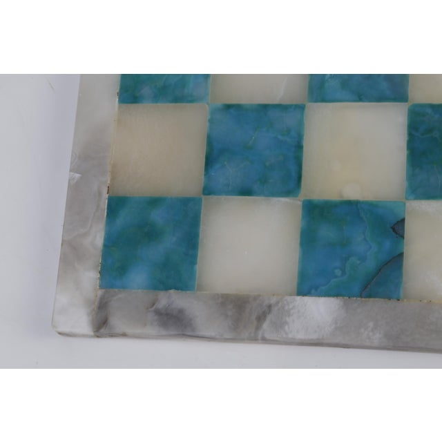Vintage Large Emerald Green Marble Stone Inlaid Chess Board Alabaster Handcrafted 1950's For Sale In Chicago - Image 6 of 8