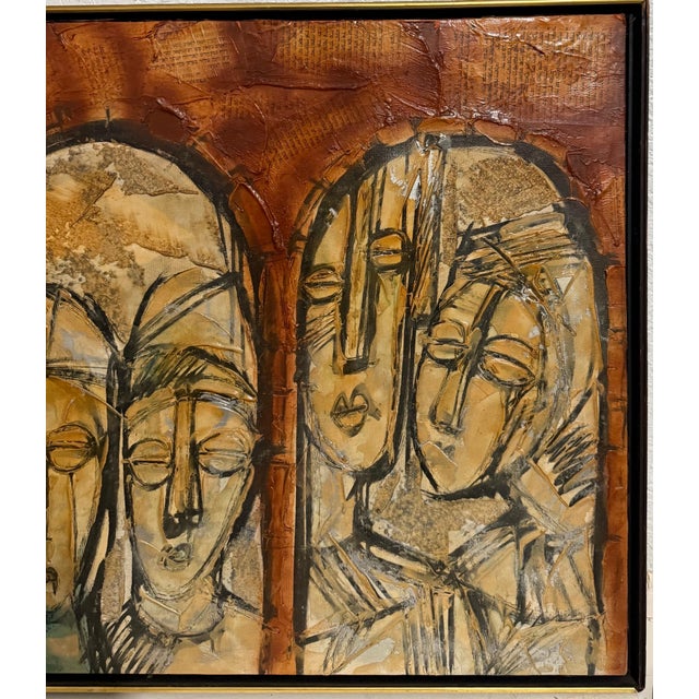 Modern Moshe Katz, Modernist Israeli Judaica Jewish Rabbi Mixed Media Collage Painting Moshe Katz, c. 1950's For Sale - Image 3 of 13