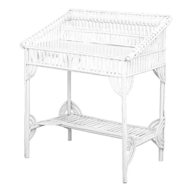 Vintage White Wicker Desk For Sale