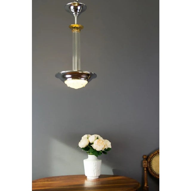 Art Deco French Chromed Brass and Glass Chandelier, 1930s For Sale - Image 4 of 16