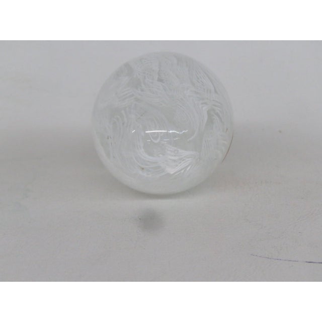 Murano Italy Art Glass Egg Paperweight White Latticino Filigrana Design 4845b For Sale - Image 11 of 11